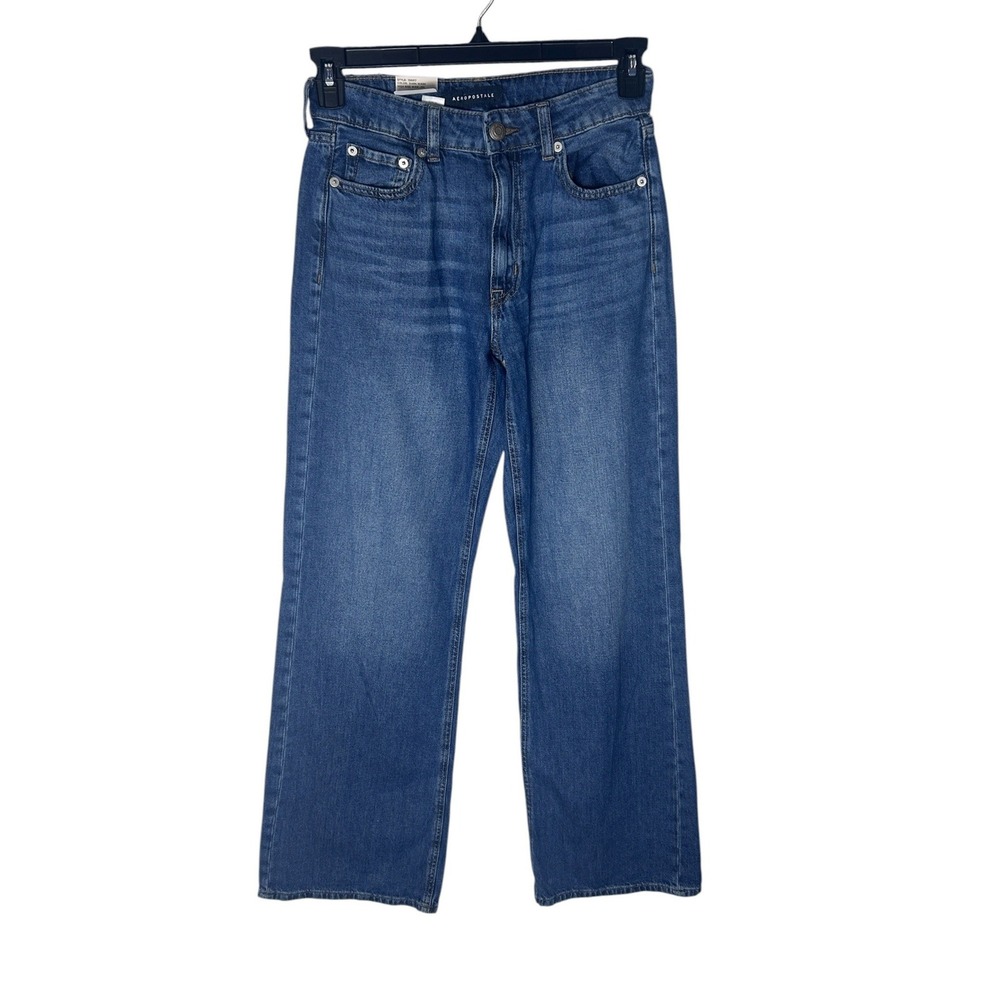 Aeropostale Womens High Rise Wide Leg Jeans Dark Wash Size 2 Cotton NWT